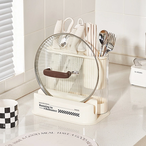 Multi Functional Kitchen Storage Rack Knife Holder Cutting Board Stand Plastic Drainage Organizer Minimalist Countertop