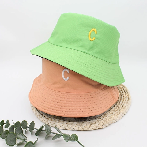Reversible Bucket Hat Cotton Polyester Letter C Embroidery Double Sided Sun Protection Outdoor Casual Basin Hat Women