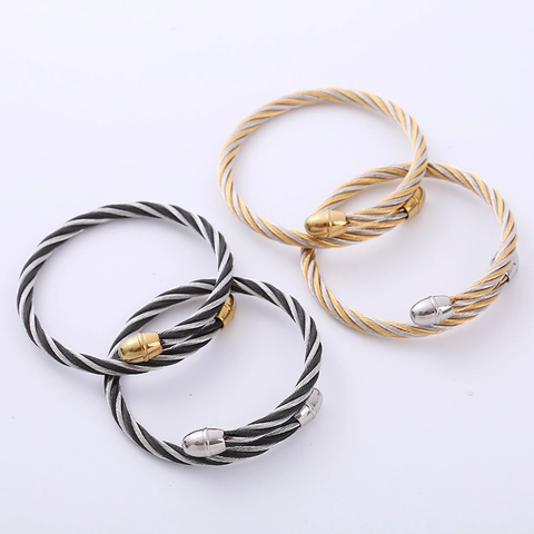 Brazalete De Cable Torcido En Acero Inoxidable 304 Alambre Trenzado En Espiral Pulsera Abierta Joyas Bicolores