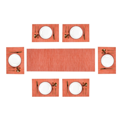 Placemats And Table Runner PVC Vinyl Woven Heat Resistant Non-Slip Washable Kitchen Dining Table Bamboo Texture American