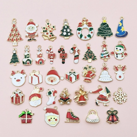 Christmas Charms Pendants Alloy Enamel Rhinestone For DIY Jewelry Making Holiday Decor Santa Claus Tree Elk Snowflake Shapes
