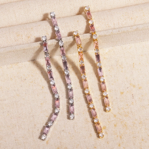 Elegante Lange Quasten Ohrhänger Kupfer Mit Rosa Zirkonia Und Klarem Stein Mode Baumeln Schmuck Für Damen Alltag