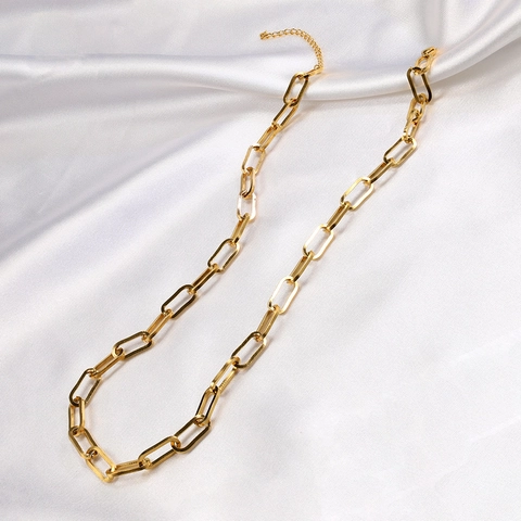 Paperclip Chain Necklace 18K Gold Plated Stainless Steel Adjustable Link Minimalist Jewelry For Women