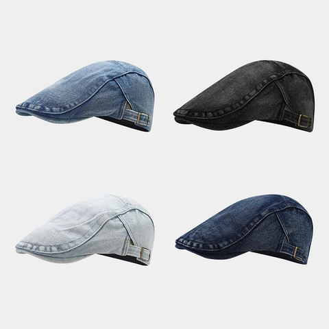 Vintage Gewaschener Denim Schirmmütze Verstellbar Retro Ivy Newsboy Hut Casual Outdoor Sonnenschutz