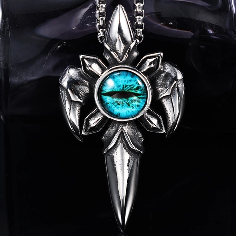Polished Stainless Steel Gothic Evil Eye Pendant Necklace Dragon Eye Retro Punk Jewelry For Men Women