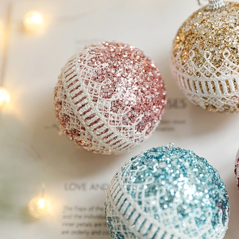 Palline Di Natale Da Appendere In Schiuma Glitterata E Pizzo Ornamento Decorativo Festivo Per Casa E Decorazione Feste