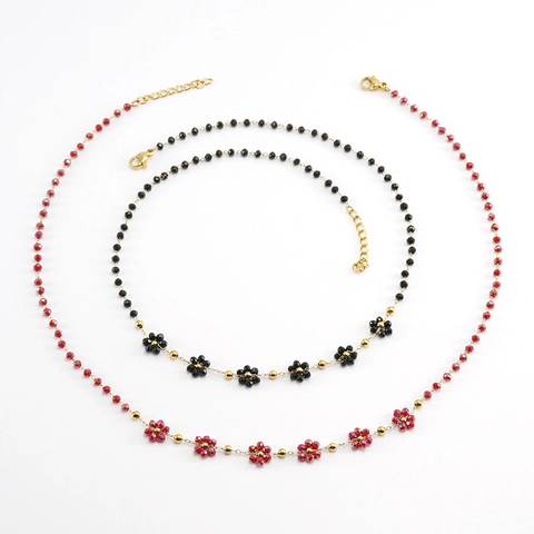 Gioielli Bohémien Fiore Perle Di Cristallo Sfaccettate Collana Bracciale Acciaio Inossidabile Placcato Oro 18K Elegante Donna
