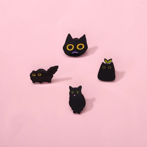 Épinglette Émail Chat Noir Dessin Animé Broche Animale Mignonne Badge Métal Alliage Zinc Pour Sac À Dos Vêtement