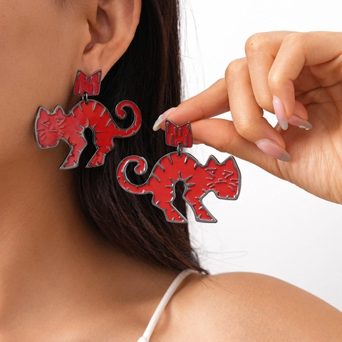 Orecchini Pendenti Gatto Corona In Smalto Lega Animale Gioielli Creativi Unici Con Perno In Argento Sterling 925 Per Donne