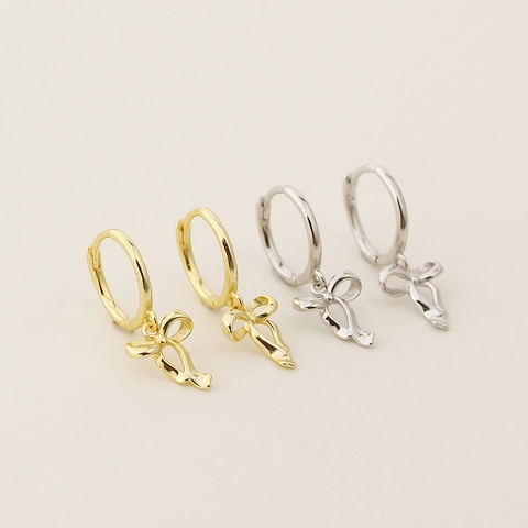 925 Sterling Zilver Strik Oorbellen Voor Vrouwen Zoet Elegant Lint Ontwerp Verguld Platina Goud Sieraden
