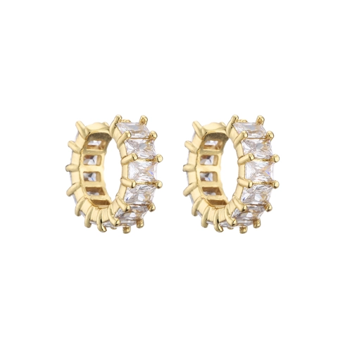 Huggie Hoop Earrings Copper 18K Gold Plated Baguette Cut Cubic Zirconia C Shape Minimalist Luxury Jewelry For Women