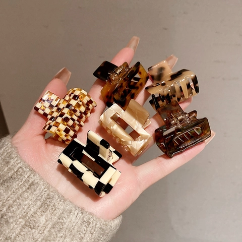 Mini Pinza De Pelo Cuadrada De Acetato Para Mujer Patrón De Cuadros Leopardo Accesorio Geométrico Pequeño
