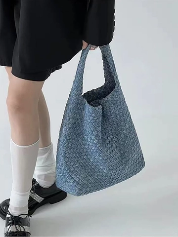 Sac À Main Fourre-tout En Denim Tissé Et Pochette Intérieure Sac À Bandoulière Hobo Décontracté Vintage Pour Femmes