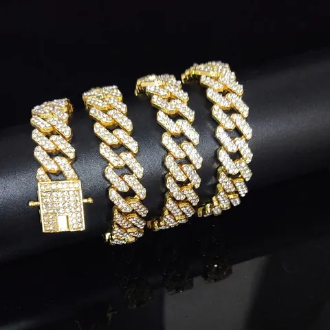 Miami Cuban Link Chain Alloy Rhinestone Full Iced Out Hip Hop Rap Style Shiny Necklace Unisex