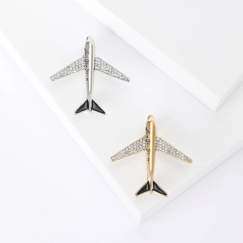 Airplane Brooch Pin Alloy Rhinestone Black Enamel Engraved Love You Forever Fashion Suit Accessory Jewelry Gift For Men Women
