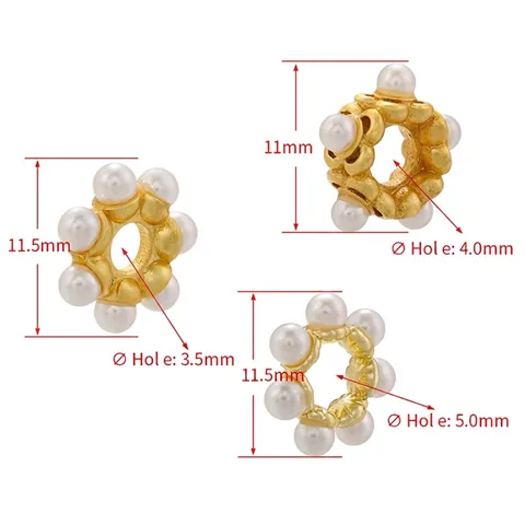 Round Spacer Beads Brass 18K Gold Plated Artificial Pearl Inlaid Retro For DIY Jewelry Making Elegant Vintage Charms