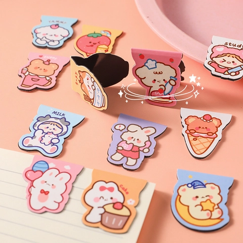 Cute Cartoon Magnetic Bookmarks Paper Magnet Page Markers Double Sided For Students Readers Kawaii Animal Character Shapes