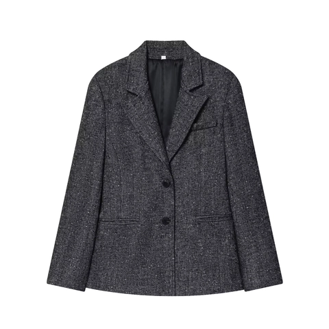 Damen Blazer Mit Revers Aus Fischgräten-Tweed Und Weite Hose Mit Hoher Taille Vintage Casual Streetwear Outfits