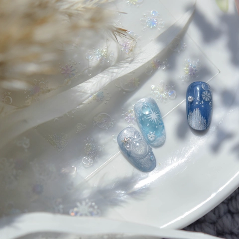 Snowflake Bubble 5D Relief Nail Art Stickers Holographic Shell Luster Self Adhesive DIY Winter Manicure Decor