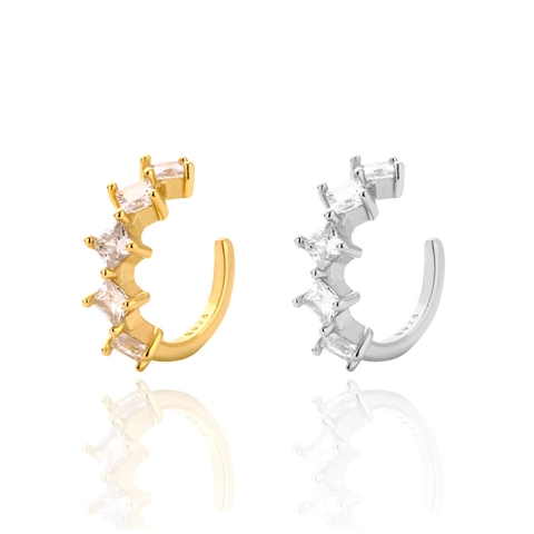 925 Sterling Silver Ear Cuff Inlaid Zirconia Geometric Square Stone Trendy Non-Piercing Jewelry For Women Men