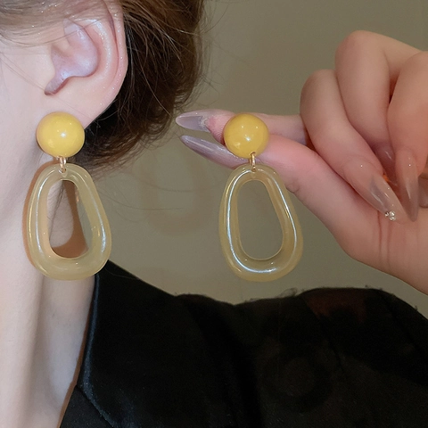 Geometric Oval Hollow Drop Earrings With Resin Alloy And 925 Sterling Silver Earring Post Retro Niche Style For Women