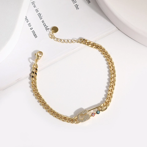 Pulsera de Cadena de Clip de Ojo Turco Bañado en Oro de Moda Occidental Con Circonia Incrustada Micro Pavé Joyería Ajustable para Mujeres