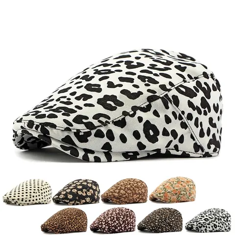 Berretto Piatto In Velluto A Coste Vintage Per Donna Stampa Floreale Leopardata Cappello Newsboy Regolabile Stile British