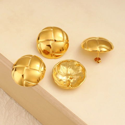Orecchini a Bottone in Acciaio Inossidabile Minimalisti da Donna Trama a Griglia Intrecciata Orecchini a Bottone Geometrici Oro Argento