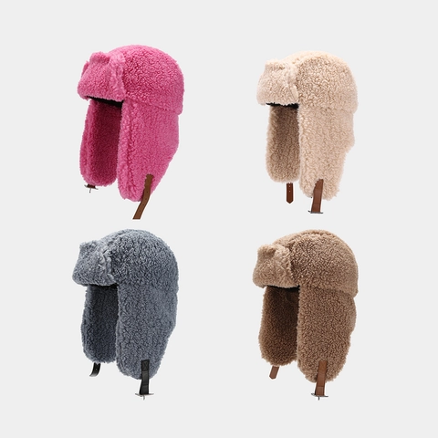 Trapper-Mütze Winter Warm Lammwolle Kunstfell Ohrenklappen Winddicht Outdoor Ski Für Herren Damen Verstellbare Schnalle