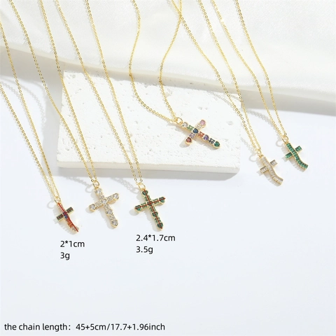 Collana Pendente Croce Minimalista Rame Zirconia Pietra Cuore Colorata Catena Clavicola Gioielli Donna