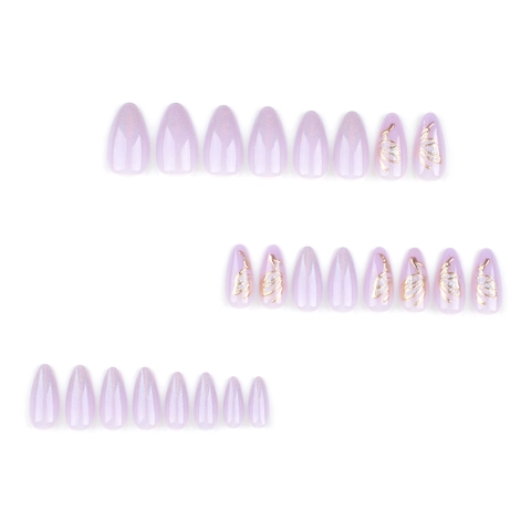 Press On Nails Lavender Purple Cat Eye Almond Shape With Gold Butterfly Decor Shimmer Artificial False Finger Nails For Women