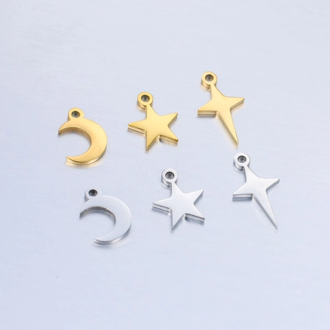 Minimalist 304 Stainless Steel Pendants Star Moon Lightning Shapes Mirror Polished DIY Jewelry Making Accessories