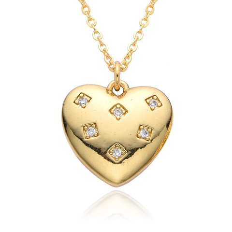 Collana con Pendente a Cuore in Rame Placcato Oro 18K per Donna con Intarsio in Strass Gioielli Moda Pendolare Catena Minimale