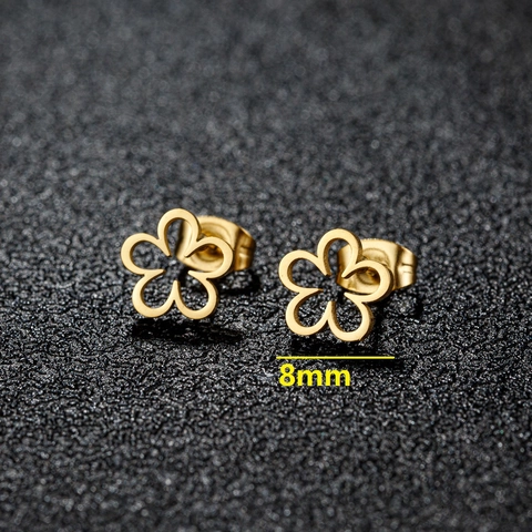 Minimalist Stainless Steel Hollow Flower Stud Earrings Sweet Petite Floral Ear Bone Studs For Women Daily Jewelry Accessory