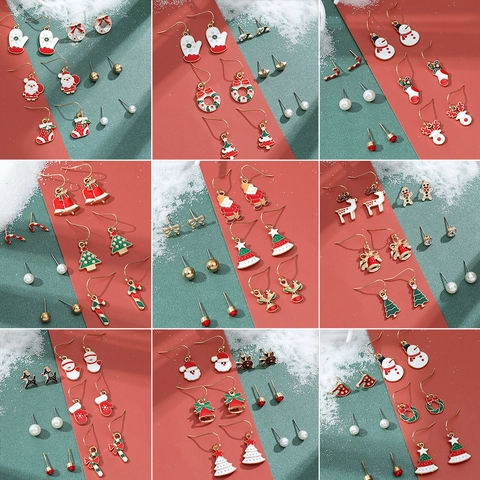 Natale Lega Smalto Orecchini Rhinestone Perla Artificial Babbo Natale Renna Pupazzo Di Neve Albero Donna Perno Acciaio Inossidabile