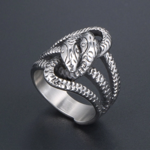 Anillo De Serpiente De Dos Cabezas Vintage Acero De Titanio Punk Gótico Joyería Para Hombre Genial Animal