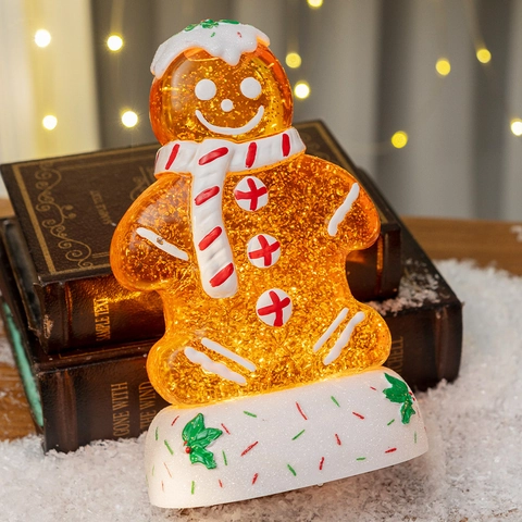 Weihnachten Lebkuchenmann LED Glitzer Wasserlaterne Desktop Ornament Funkelnde Feiertagsdekoration Geschenk