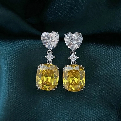 Luxe Hart Kussen Geslepen Zirkonia Hangende Oorbellen Koperen Sieraden Voor Vrouwen Elegant Fonkelend