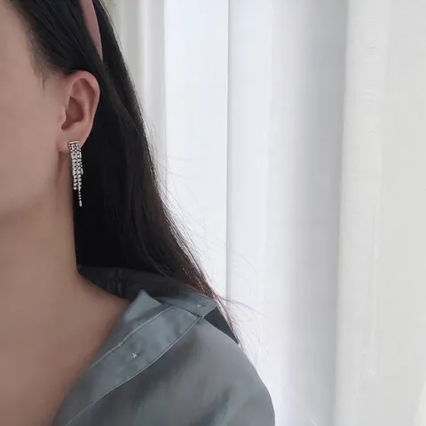 Titanium Staal Lange Kwastje Hangende Oorbellen Voor Dames 18K Verguld Strass Geometrische Franje Sieraden Cadeau
