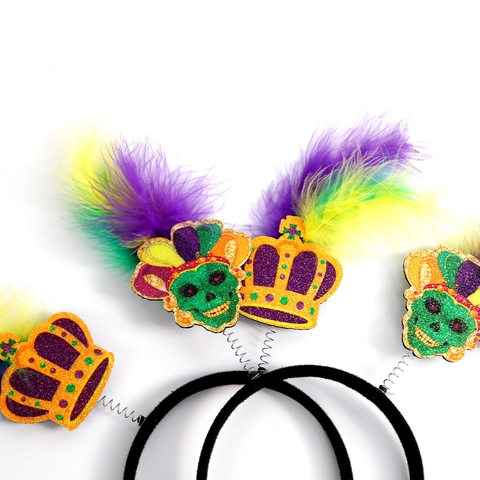 Στέκες Mardi Gras Με Τεχνητά Φτερά Πούλιες Στέμμα Καπέλο Γελωτοποιού Για Καρναβάλι Αξεσουάρ Πάρτι Μωβ Πράσινο Χρυσό
