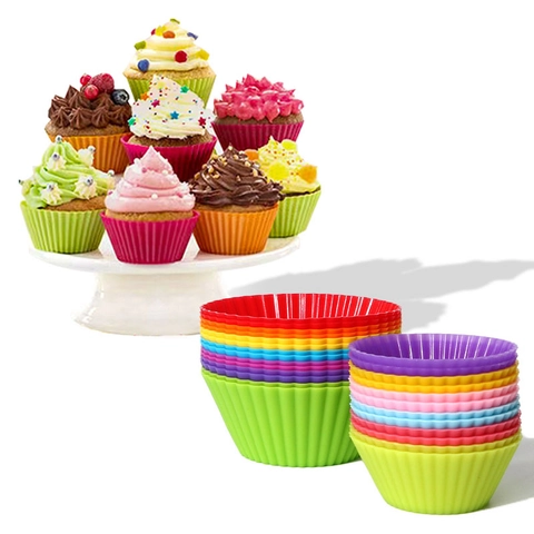 Silicone Muffin Cups Reusable Round Fluted Cake Molds Cupcake Liners For Home Baking Kitchen Accessories Colorful