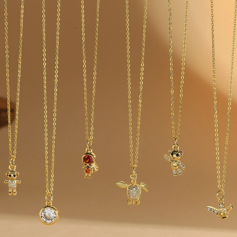 Vintage Rame Zirconia Pendente Animale Collana Per Donna Retro Placcato Oro Smaltato Orso Tartaruga Lampada Magica Catena Della Clavicola
