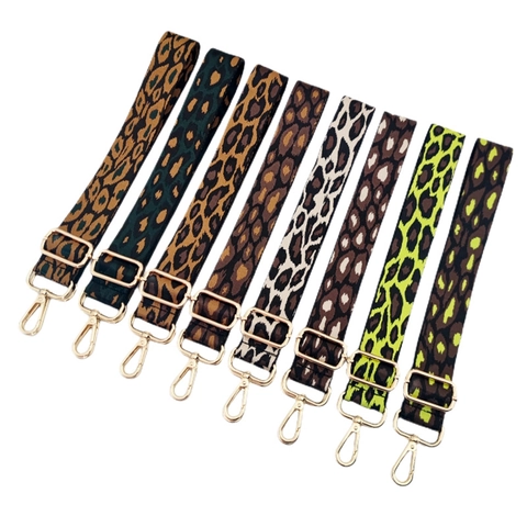 Leopard Print Wide Bag Strap Adjustable Polyester Replacement Shoulder Belt For Crossbody Bags With Gold Metal Buckle