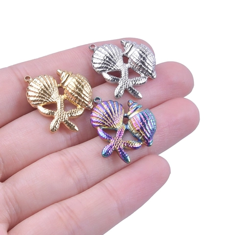 Dijes De Estrella De Mar Concha Acero Inoxidable Tema Océano Colgantes DIY Collares Pulseras Irisado