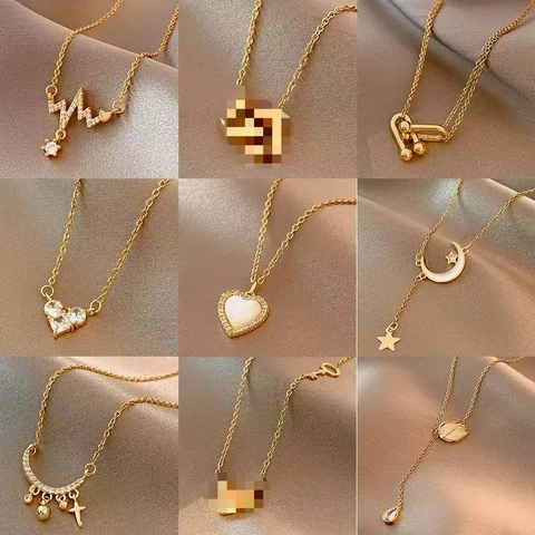 Titanium Stalen Ketting Verguld Hart Maan Ster Vlinder Hanger Zirkoon Schelp Kunstparel Mode-Sieraden Voor Vrouwen