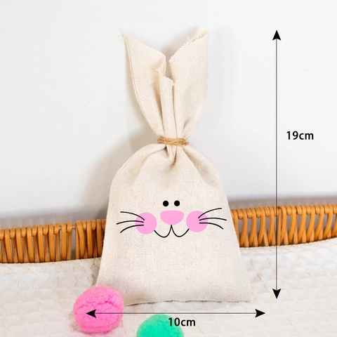Osterhasen Geschenktüte Leinen Kordelzug Süßigkeitenbeutel Cartoon Hasenohren Design Partyzubehör