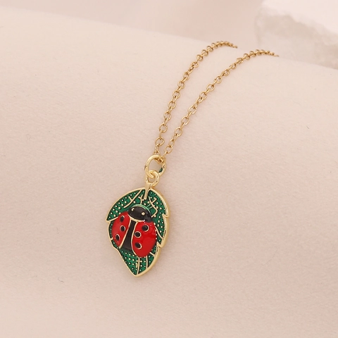 Collana Con Ciondolo Coccinella Smalto Scarabeo Gioielli Animali Zircone Placcato Oro Acciaio Inossidabile Delicato