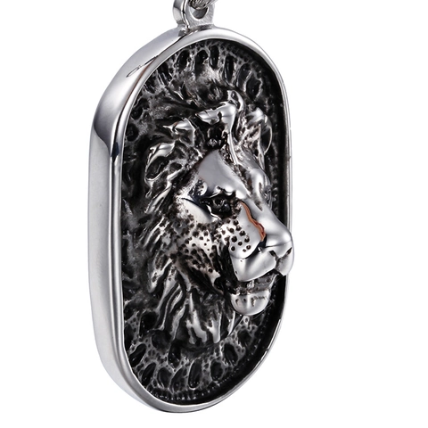Collar Con Colgante De Cabeza De León Punk Para Hombre Acero Inoxidable 316L Hematita Cuentas De Vidrio Joyería