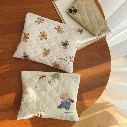 Gesteppte Baumwolle Kosmetiktasche Tierdruck Kleine Make-up Tasche Reiseorganisator Reißverschluss Aufbewahrungsbeutel