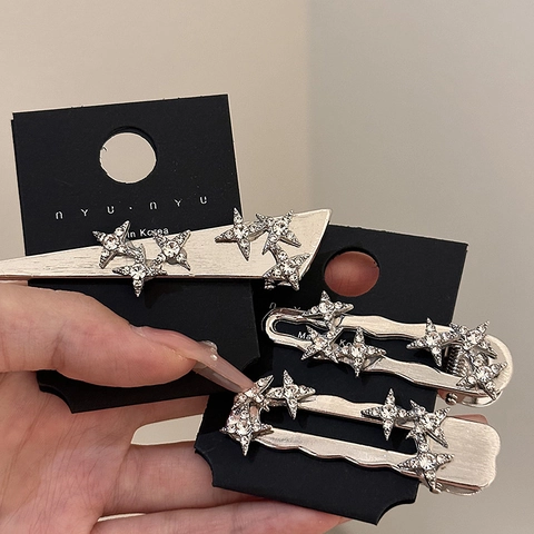 Molletta Per Capelli A Stella Lucida Strass Lega Argento Geometrica Becco D'Anatra Stile Coreano Elegante Per Donne